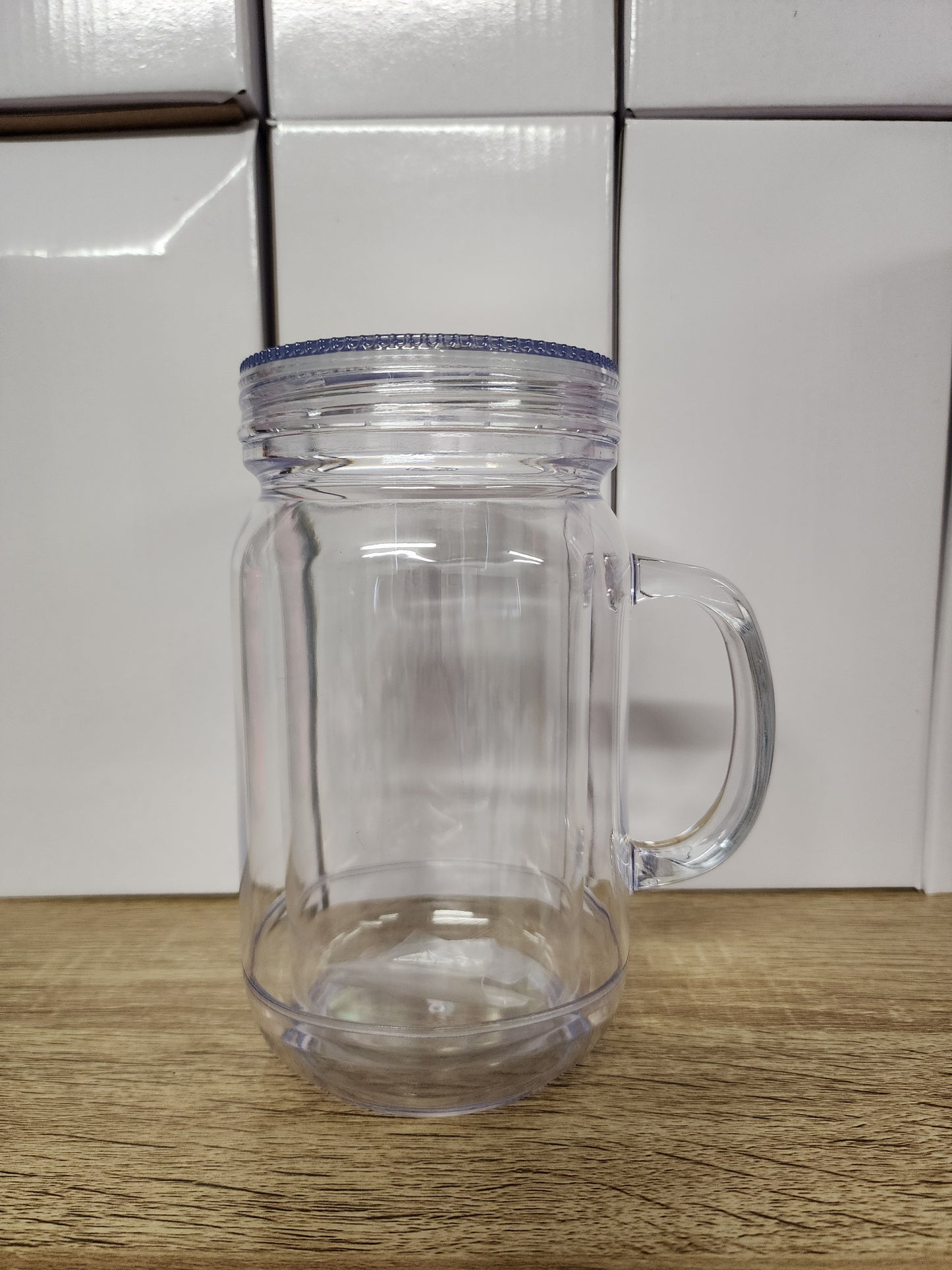 20oz Acrylic Snowglobe Mason Jar Cup with Handle BLANK