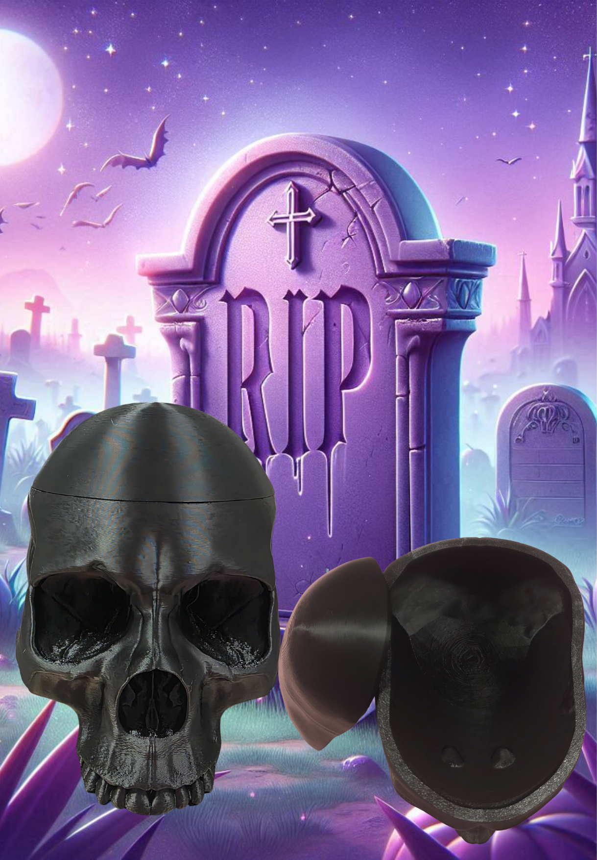 3D Printed HUMAN SIZE Skull Bowl w Lid.